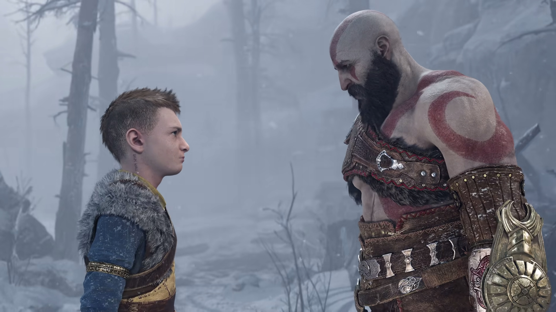 Kratos and Atreus talking in God of War